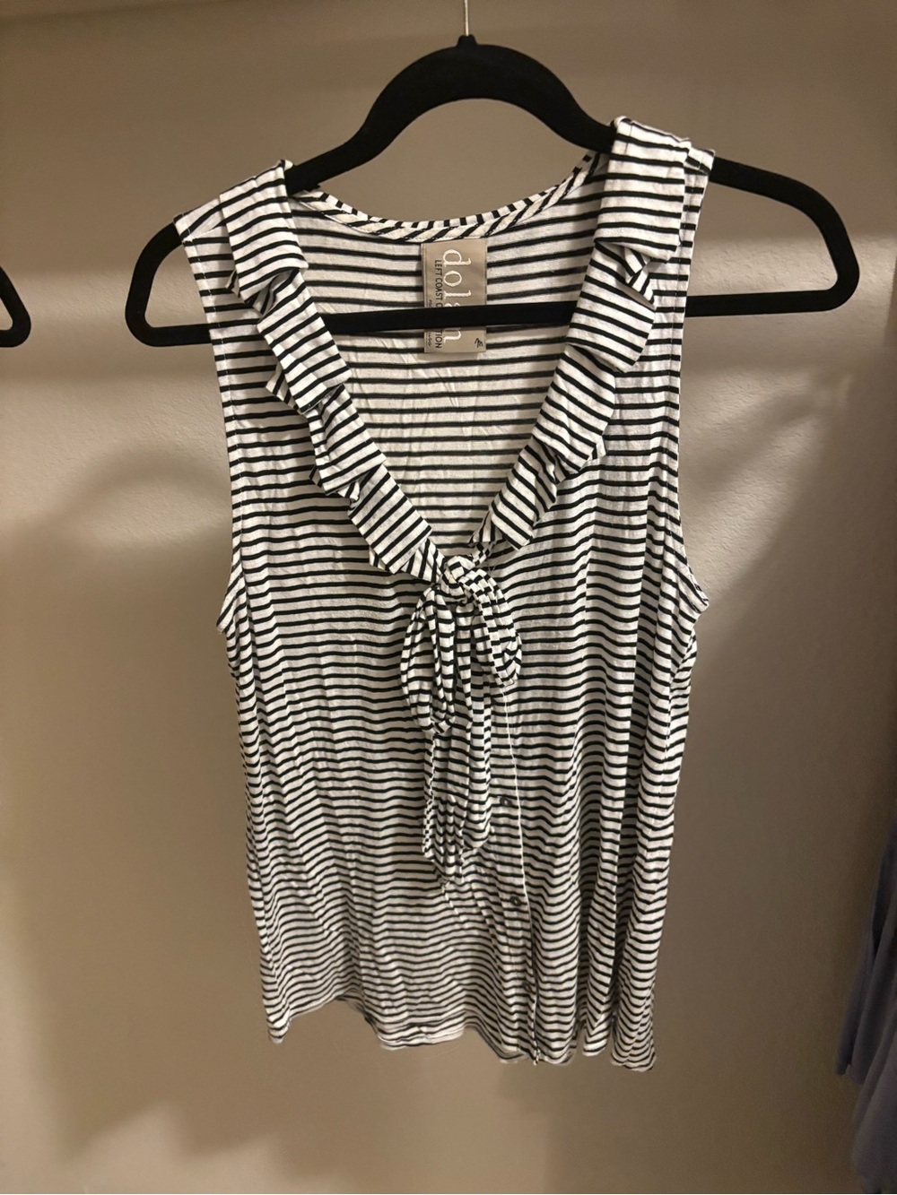 dolan Anthropologie Black & White Striped Tie-Front Top